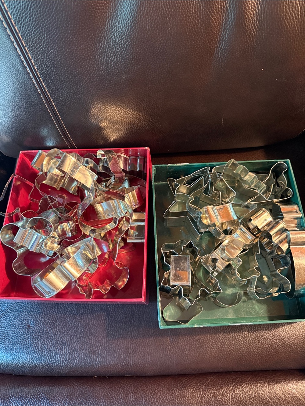 2 Sets of Metal Cookie Cutters in Red and Green Boxes